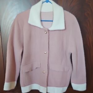 Elegant Pink and White Women's Jacket - Size Large